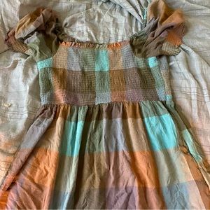 XL Tall American Eagle Fairycore Pastel Plaid Babydoll Dress